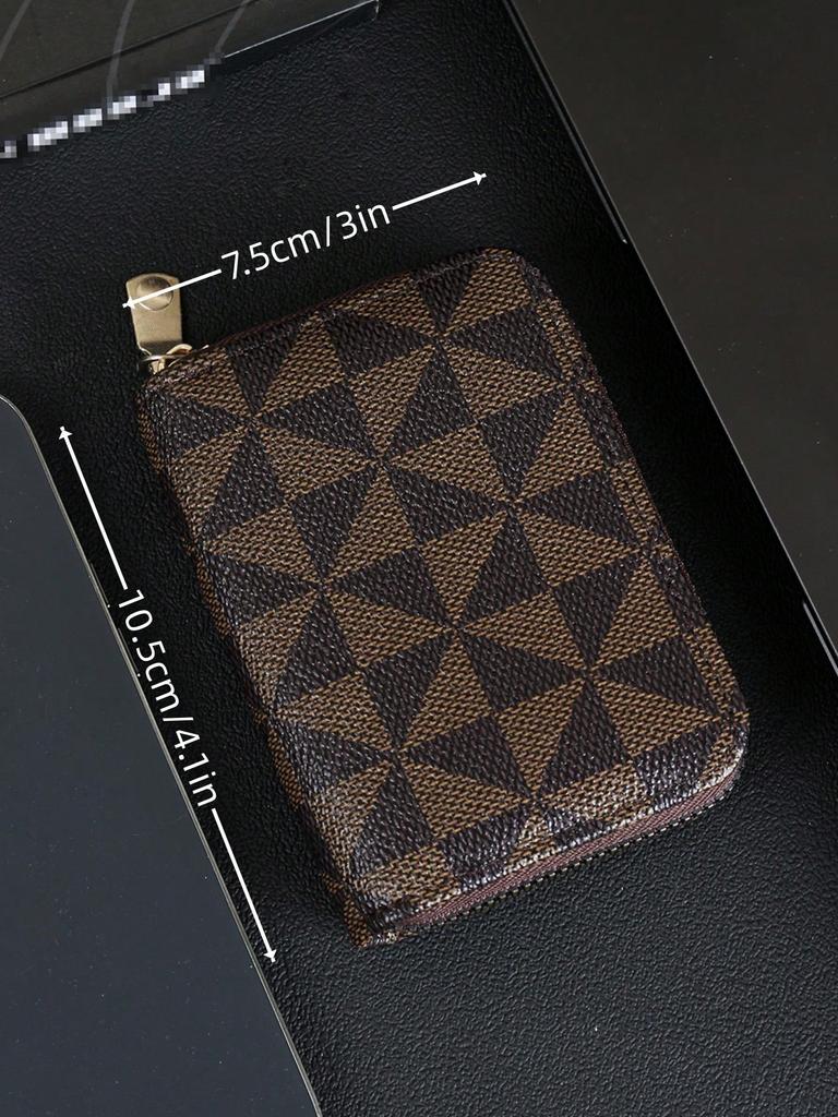 Stylish Checkered Pattern Card Holder - Vintage Zipper Small Wallet - Portable Lightweight Card Case for Men and Women
