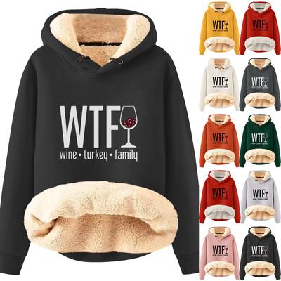 Women's Fashion Hooded Padded Thickened Warm Thanksgiving Printed Loose Pullover Sweatshirt