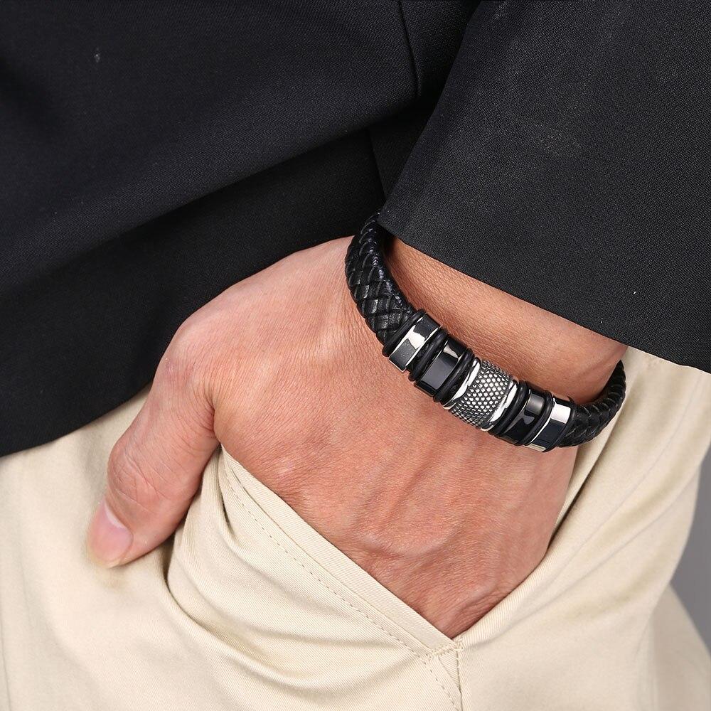 High Quality Leather Metal Luxury Men's Leather Bracelet Accessories For New Year's Gift