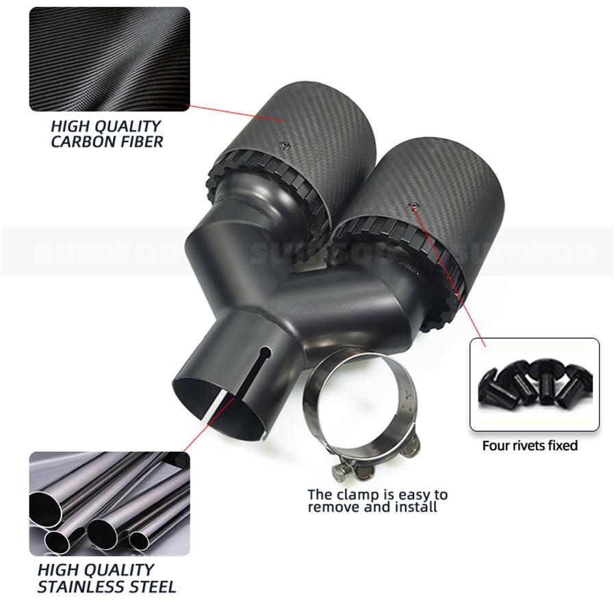 Pair Universal Three Layers 63mm Inlet 89mm Outlet 100% Real Carbon Fiber Car SUV Dual Exhaust Pipe Tail Muffler Tip Plating Black