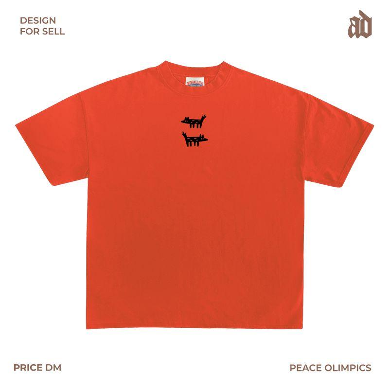 

230G Lightweight Shoulder Style Heavy Loose Simple Puppy American Abstractionist Line Casual Short sleeve T-shirt Fragrant orange M