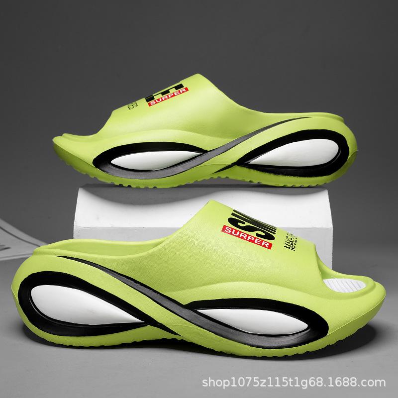 Slippers New Summer Couple Thick Bottom Non-slip Heightening One-word Drag Casual Fashion Soft Bottom Beach Sandals