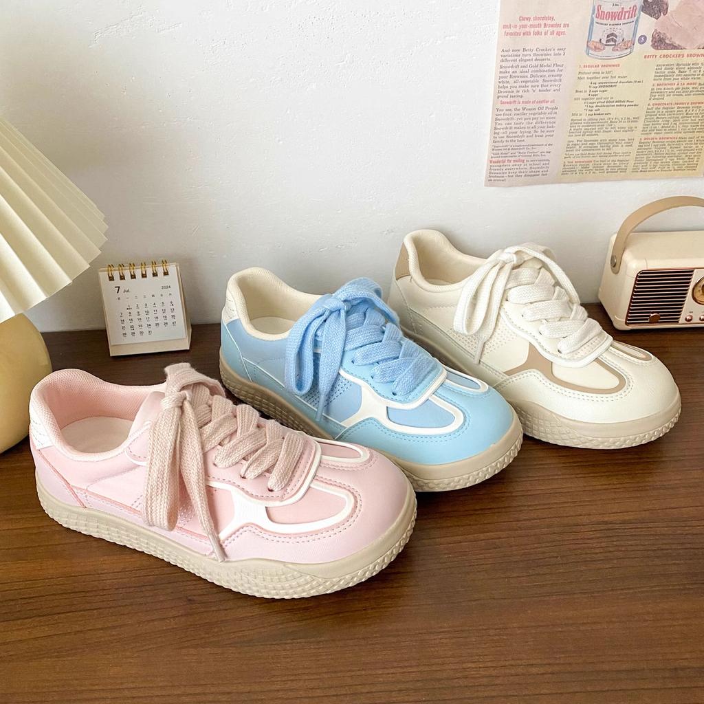 Comfortable Insole 2025 Spring and Autumn Mango Head Thick Baseplate Shoes Women's New Big Head White Shoes Breathable German Training Shoes