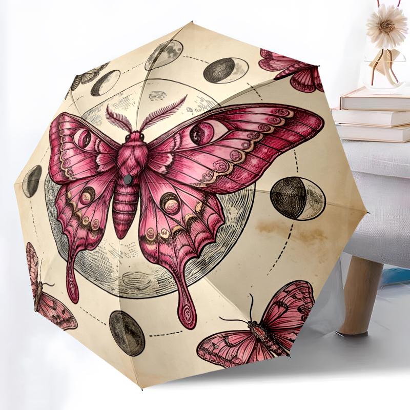 

1pc Sturdy 8-Bone Auto Umbrella, Blood Moon Red Roses Umbrella, Digital Printed, Foldable Umbrella for On-the-Go Outdoor Use
