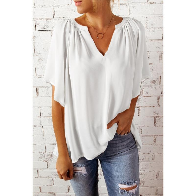 BITCED Women's Fashion Casual Solid Color Print Short Sleeve V Neck Blouses & Shirts