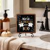 Bathroom Shelf Ornament Halloween Wooden Table Sign, Cute Ghost Boo Plaque Sign with Gift for Friends Metal Stand Indoor Desk Home Decor Holiday