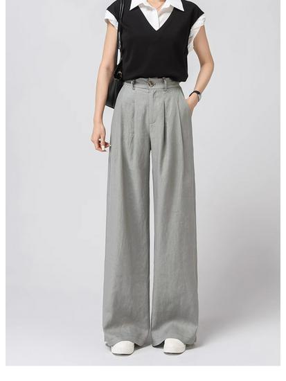 Women's 100% Linen Wide-Leg High-Waisted Loose Trousers, Summer 2026 Collection
