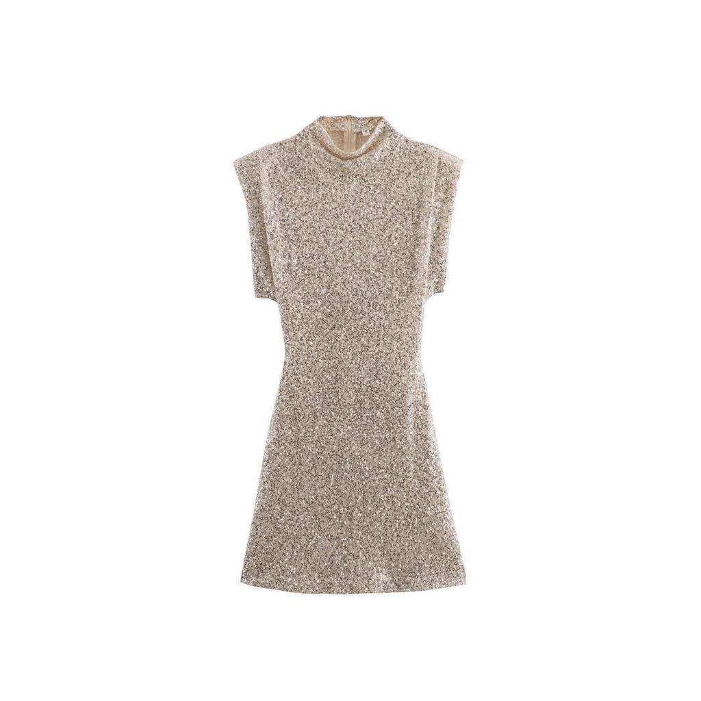 2026 Elegant European & American Sequin Sleeveless Shoulder Pad Slim-fit Hip-Hugging Dress