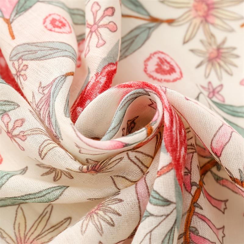 Bufanda Floral de Viscosa Suave con Borlas para Mujer - Chal Ligero con Estampado de Plantas Rosa y Verde, Cálido y Transpirable para Uso en Exteriores, Chal Transpirable