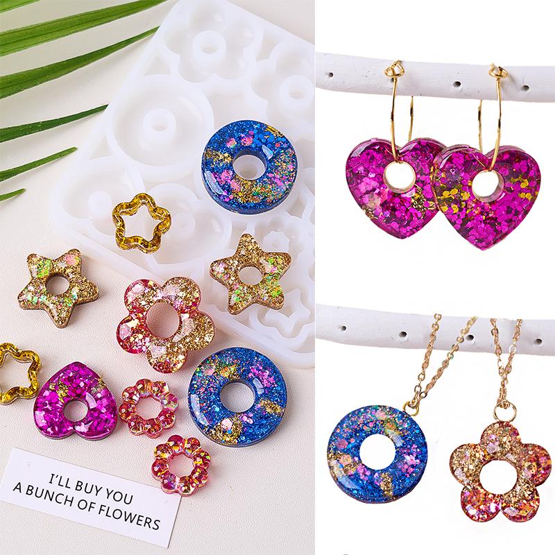 Multifuntional Jewelry Molds 3D Pendant Earrings Resin Molds Diy Rings Star Love Flower Garlands Shape Earrings Silicone Molds Set