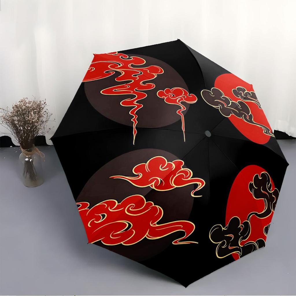 Folding Umbrella Abstract Cloud Design, Bold Red Circle Motif. Creative Portable Folding Umbrella, Suitable Holiday Gifts