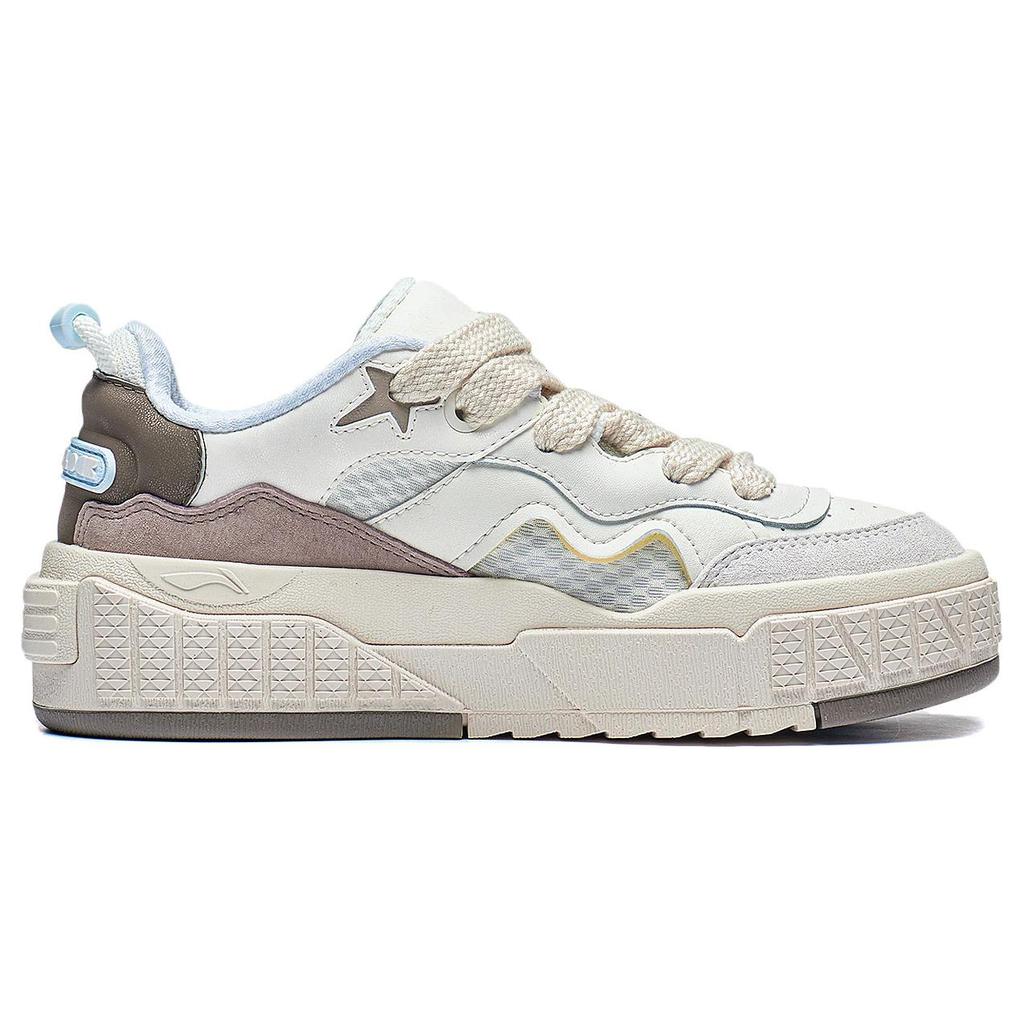Li Ning 001 UNBLOCK Comfortable Cushioning, Wear Resistant Low Top Casual Shoes Women's Beige White Brown AGCT218-3