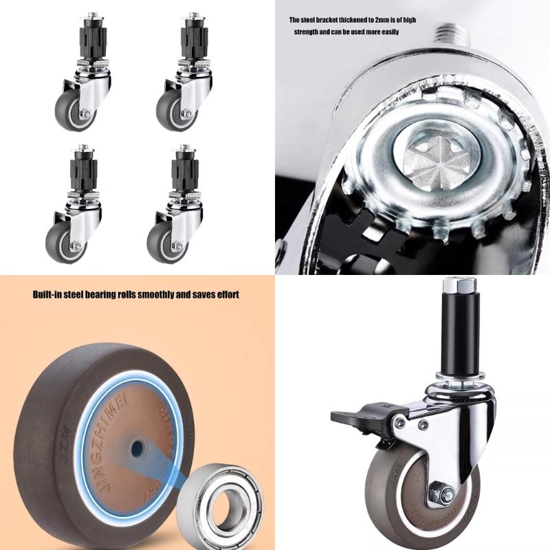 4 Stück Vierkantrohr Universalrad Lenkrolle Ersatzmöbel Drehräder Rollen Kofferrad Rolle Einfach zu installieren