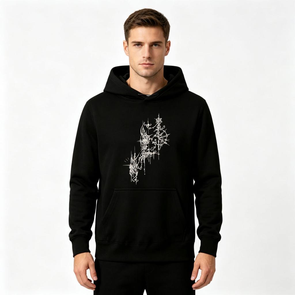 Men's Abstract Glowing Line Art Print Pullover Hoodie Casual Long Sleeve Hooded Sweatshirt