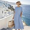 New Spring Summer Waist Cinched Side Button Drawstring Dress, Lazy Casual Vacation Dresses for Women Europe America Crossborder
