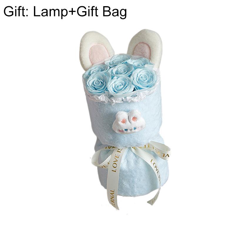 

1 шт. Мыльные цветы Милое оформление букета в ведре для подарков на день рождения Розы Готовый букет из плюшевого кролика с ушками