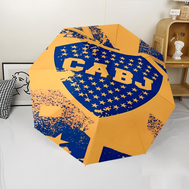 Club Atlético Boca Juniors Print Automatic Umbrella, 8 Rib Iron Frame, Plastic Handle, Suitable for Outdoor Travel &Daily , Ideal Gift