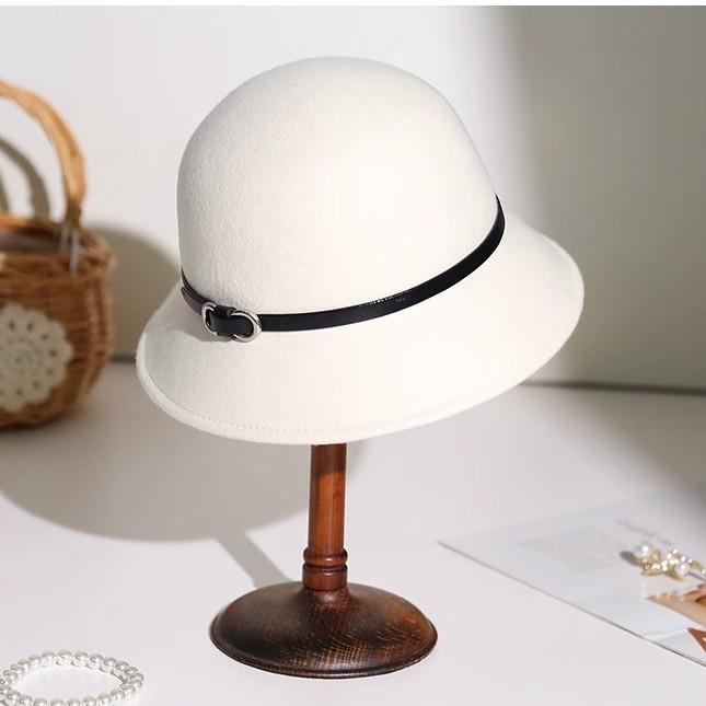 New autumn woolen bucket hat fashion travel top hat women's retro basin hat big head circumference
