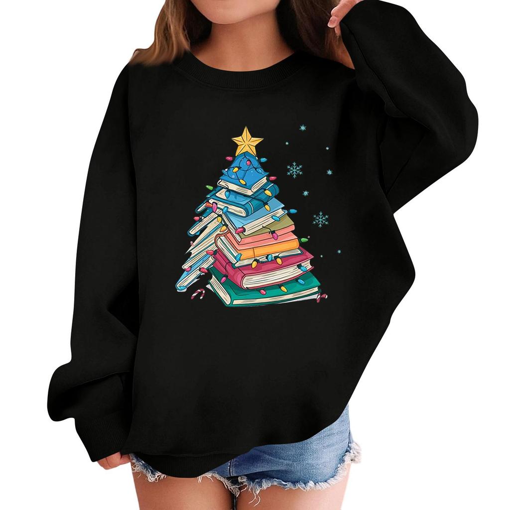 Children's Fashionable Casual Long-sleeved Loose Christmas Print Pullover Sweatshirt
