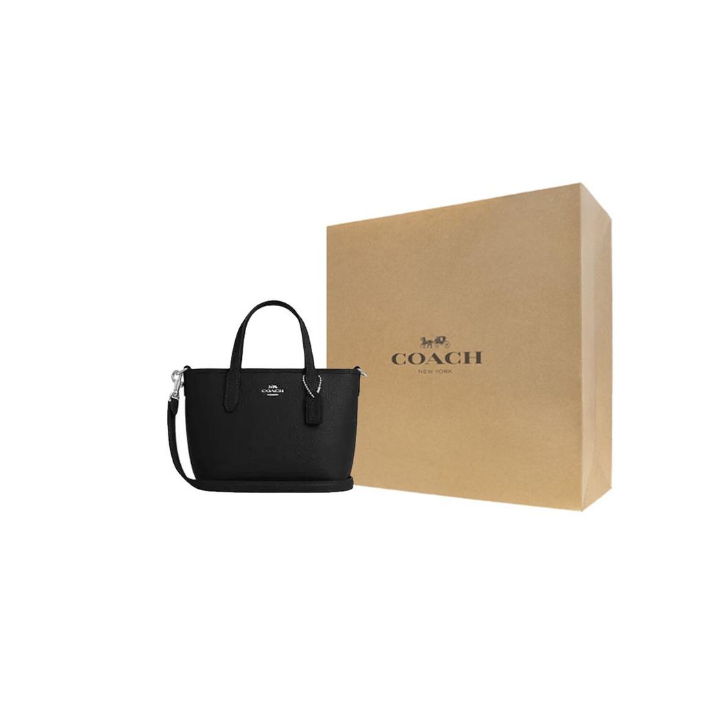 Coach City 15 Brand Logo Adjustable Detachable Shoulder Strap Leather Tote Bag Shopping Bag Crossbody Handbag Mini Women tote Black CW031-SVBK