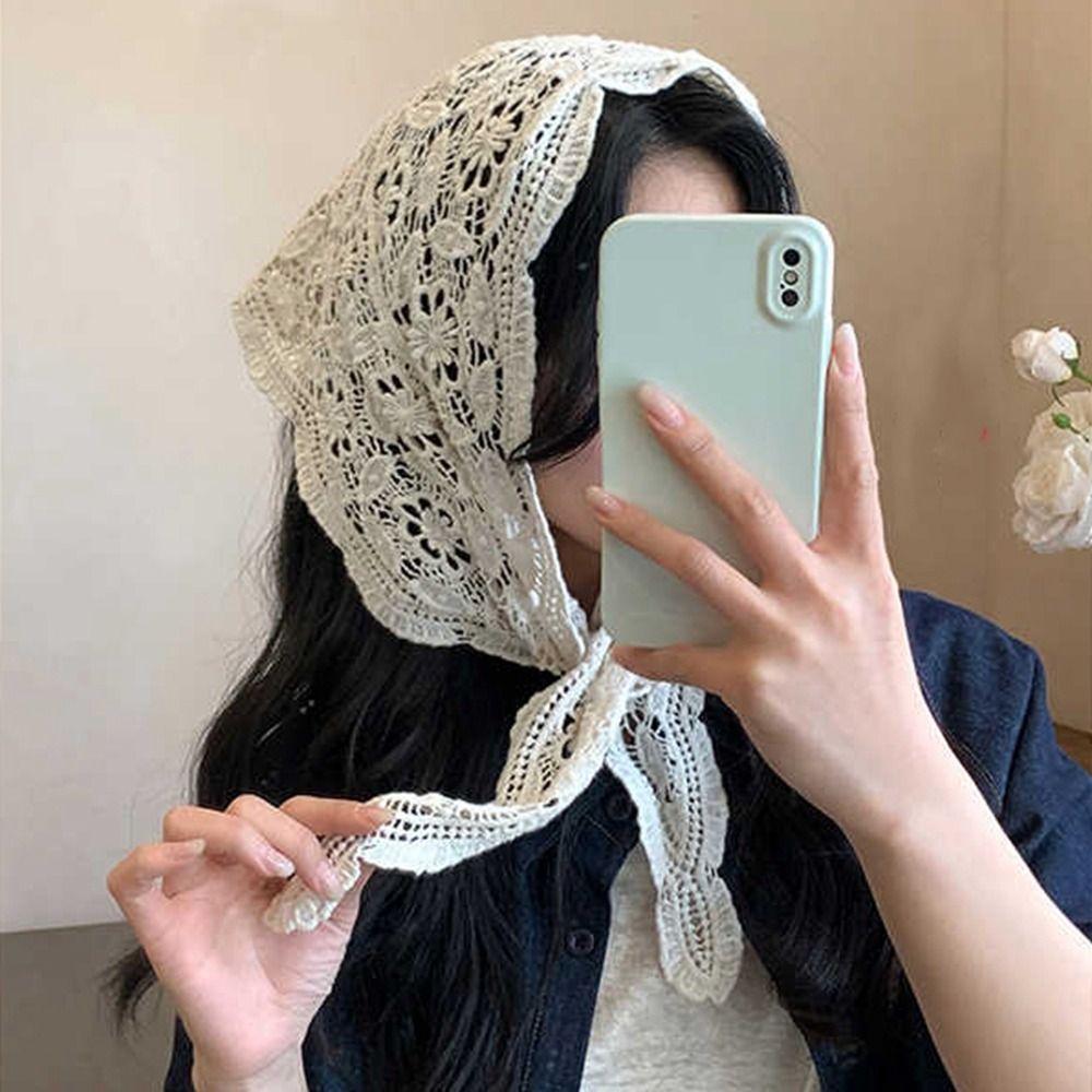 White Lace Shawl Fake Collar Hip Scarf Simple Flower Scarves  Female