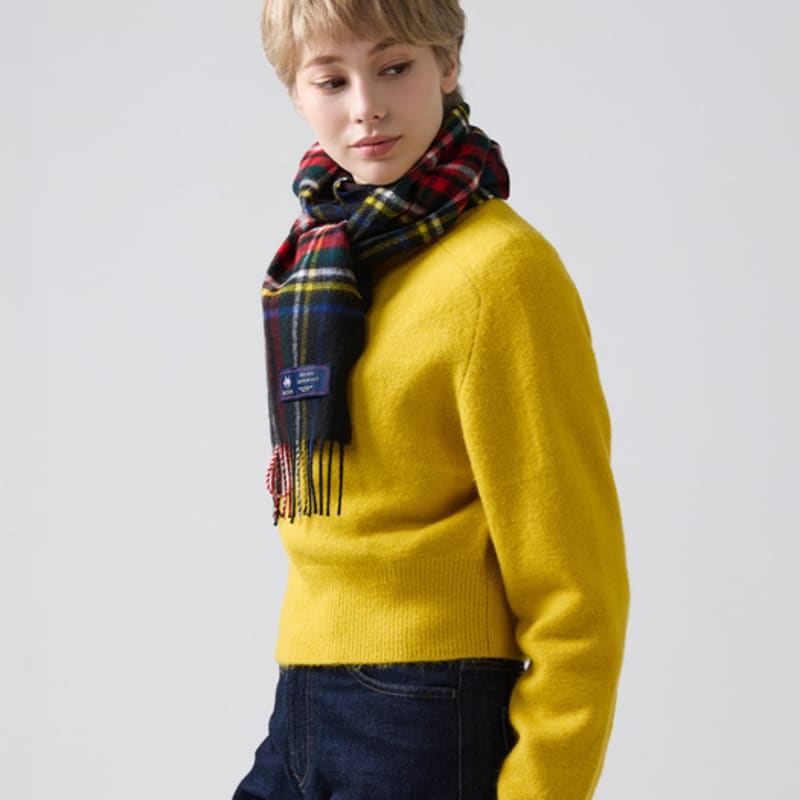 ABRAHAM MOON Merino Wool Muffler 25cm - Black Stuart