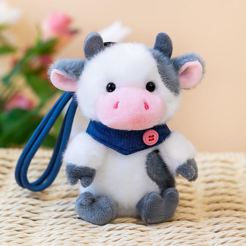 Cartoon Plush Cow Pendant With Short Pile Fabric For Bag And Key Decor