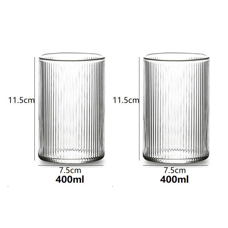 6/4/2/1Pcs Japanese Ribbed Glass Coffee Mug Heat-Resistant Striped Glass Cup Transparent Home Drink Juice Water Beer Wine Glass