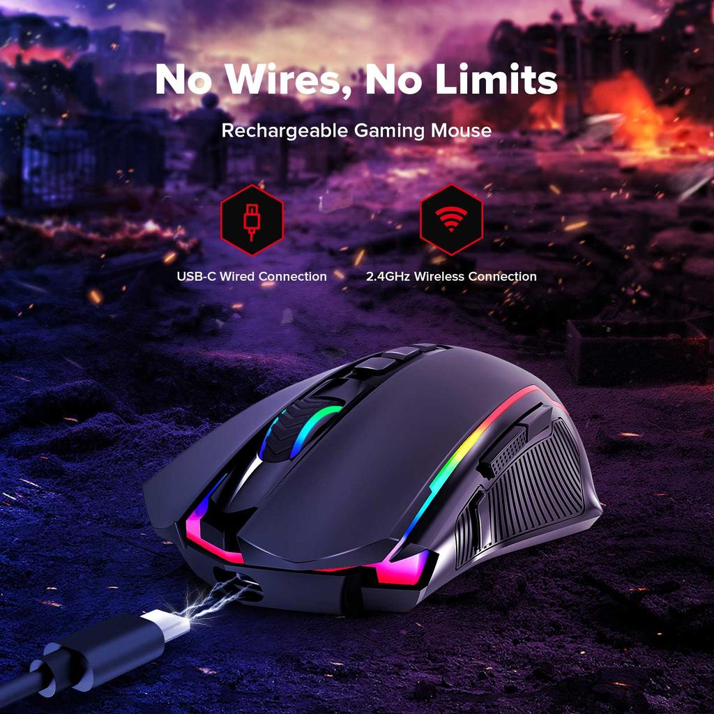 Souris gaming double mode sans fil/filaire Redragon M910-KS RANGER LITE RGB2.4G, 8000 DPI, boutons de tir rapide - Noire