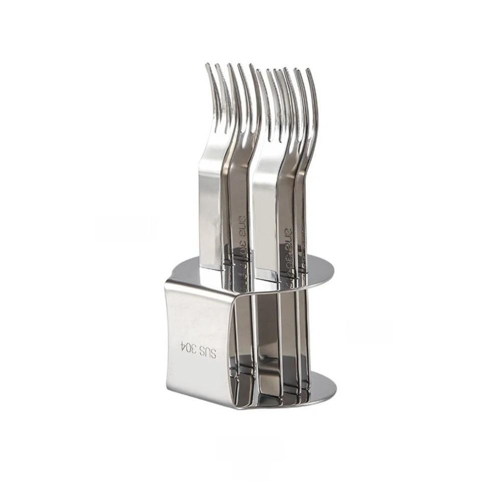 High Appearance Stainless Steel Fruit Fork Set with Stand Reusable Dessert Fork Three Toothed Portable Cake Fork Cake