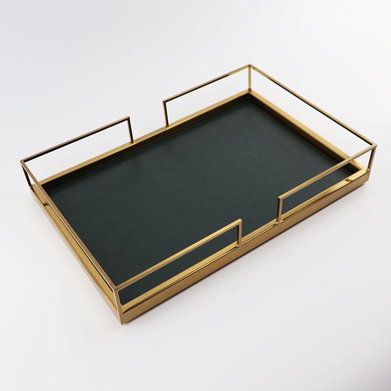 European Modern Leather Metal Storage & Organizer Tray for Entryway, Coffee Table, or Hotel Use