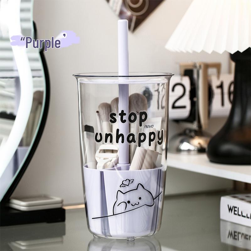 Transparent Makeup Brush & Cosmetic Holder with Dustproof Lid