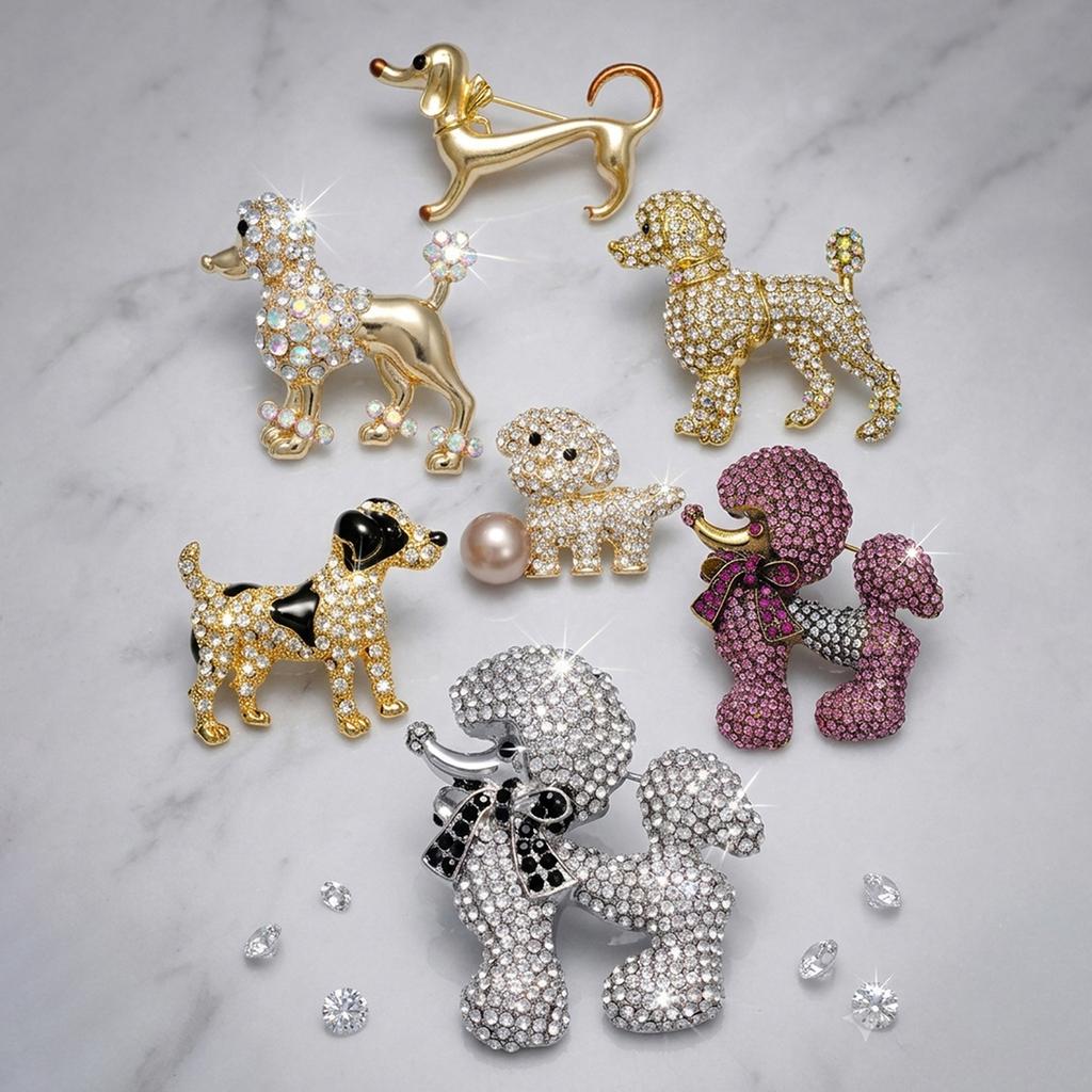 Diamond-studded Puppy Brooch - Cute and Charming Animal Pin