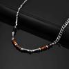 Vnox Collier Réglable 46-51cm Acier Bambou avec Fermoir Mousqueton, Perles d'Agate Naturelle Bijoux Minimalistes Cadeau pour Hommes Femmes