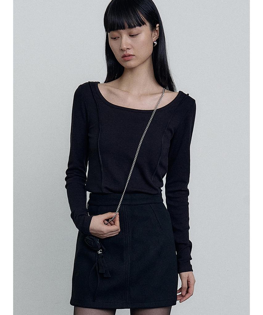 MAKE A TOAST Angora Long Sleeve T-Shirt Black Mbefto008Bk