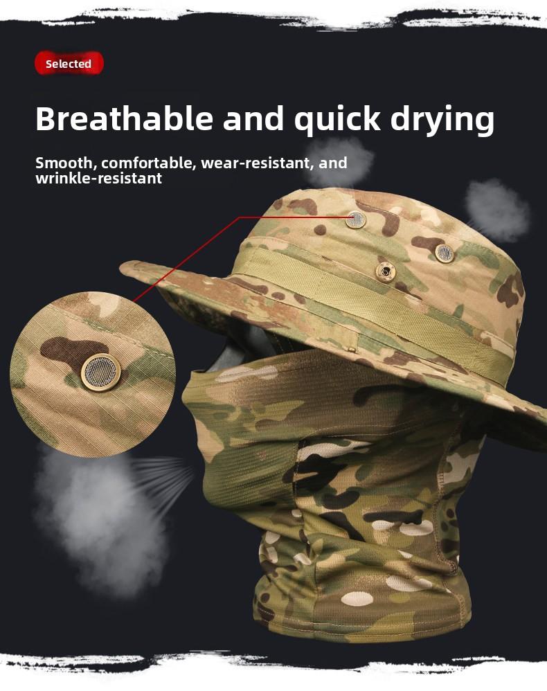 2pc Camouflage Breathable Full Coverage Bucket Hat&Balaclava Headwear Set,Suitable For Outdoor Fishing,Cycling,Hiking,Camping