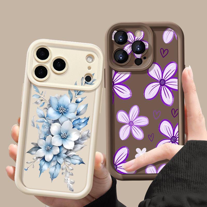 Flowers Leaves Print Case For iPhone 17 Pro Max Case iPhone 16 15 14 13 Pro Max 11 17e 16e Shockproof Bumper Soft Silicone Phone Cover Cases