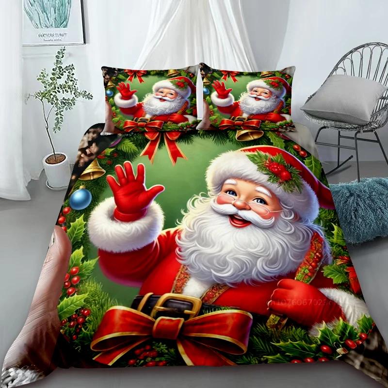 

Cartoon Santa Claus Duvet Cover Elk Christmas Bedding Set with Zipper 1 Duvet Cover 2 Pillow Case Queen KIng Bedroom Decor EU 135x200cm 3pcs