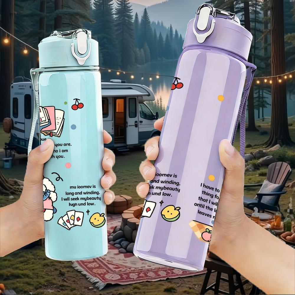 1PC Bear Cake Dessert Cute Print 750ml Color Plastic Sports Water Bottle Leakproof Flip Straw Lid Suitable for Sports Office Home Use
