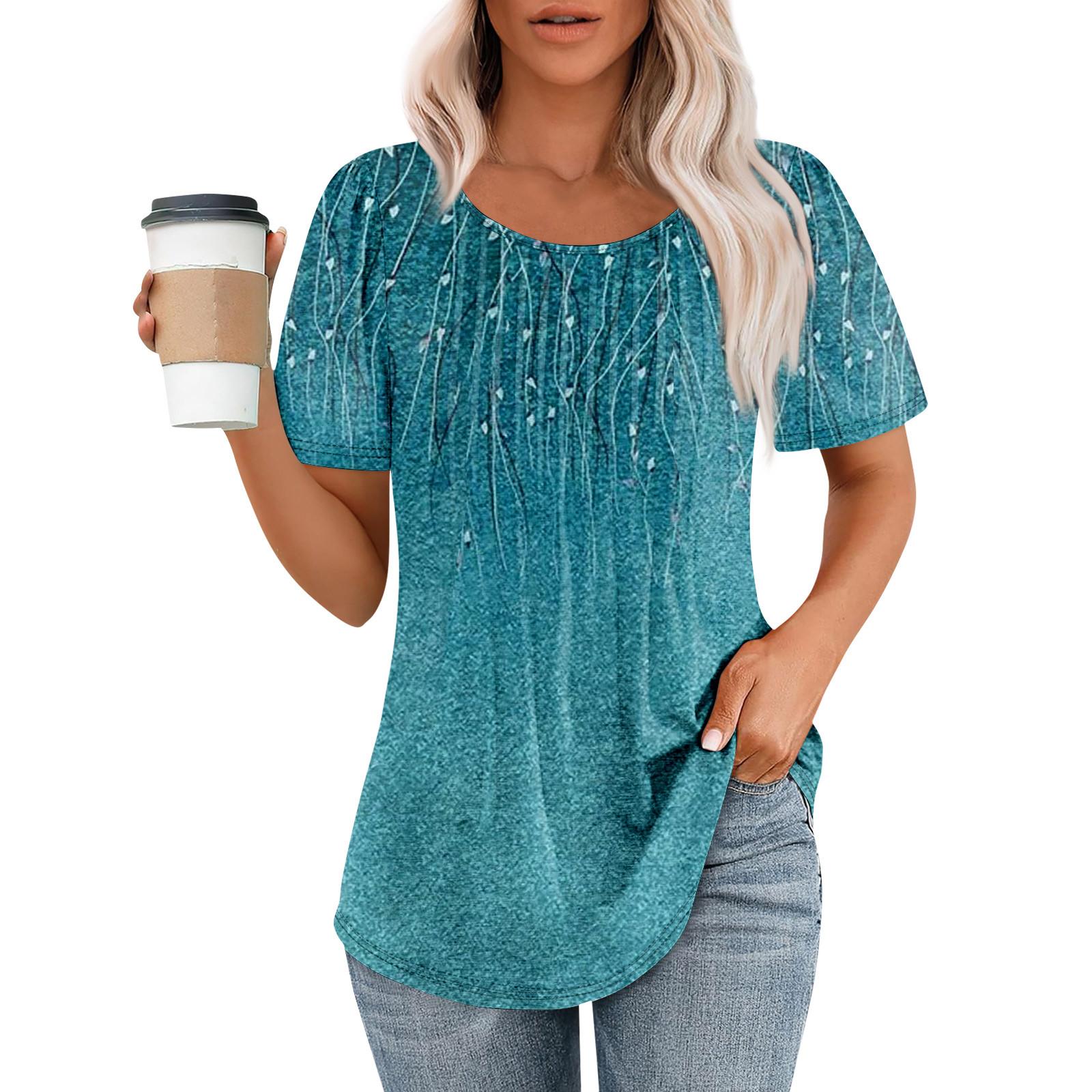 

Женская модная повседневная плиссированная футболка с коротким рукавом с принтом XL