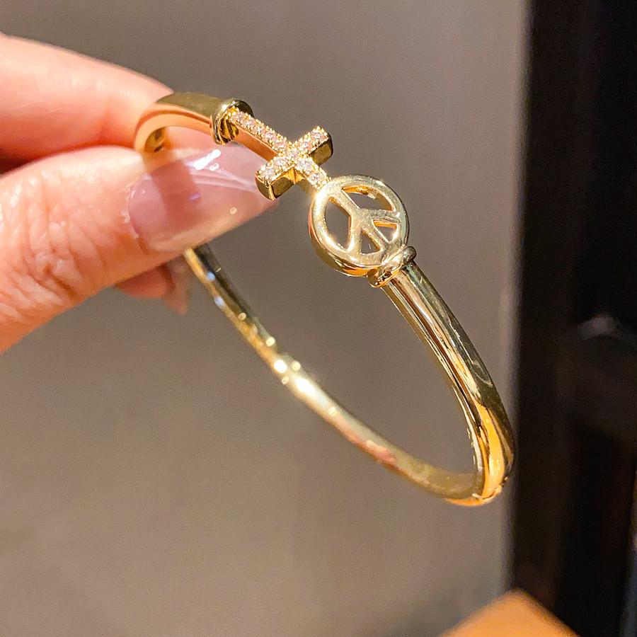 Cross Pendant Bracelet Copper Gold Plated Zirconia Fashion Jewelry For Women GoldBracelet