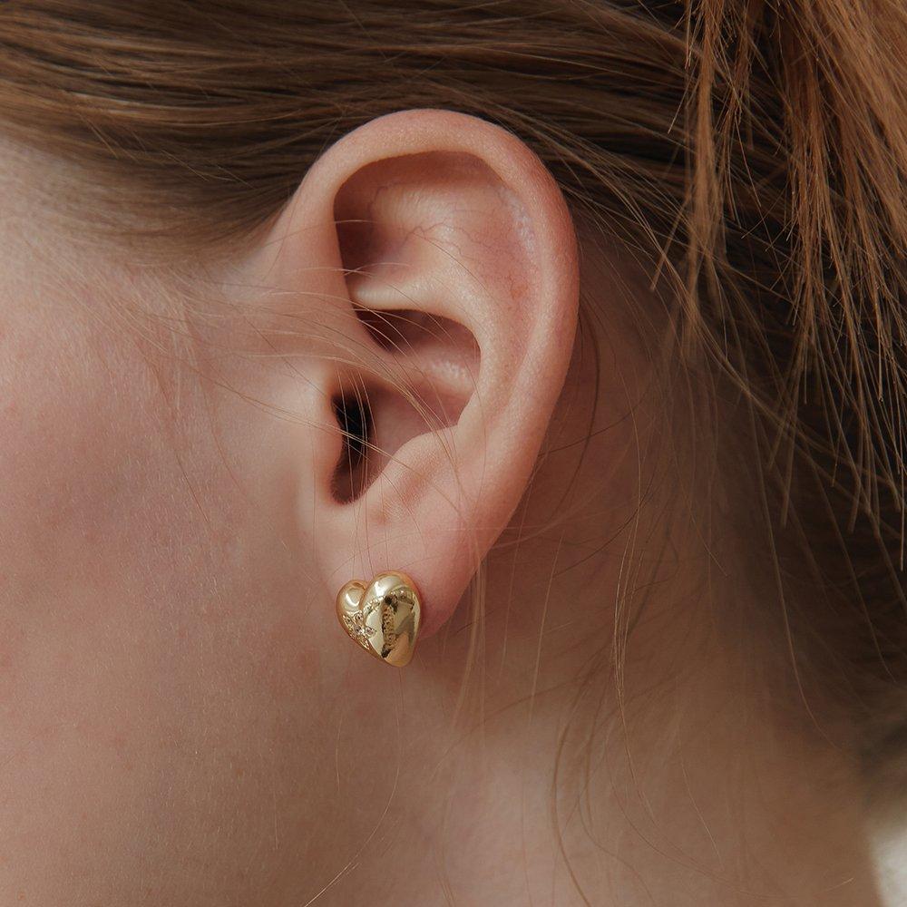 (925 Silver) Flower Cubic Full Heart Earrings Ec3068