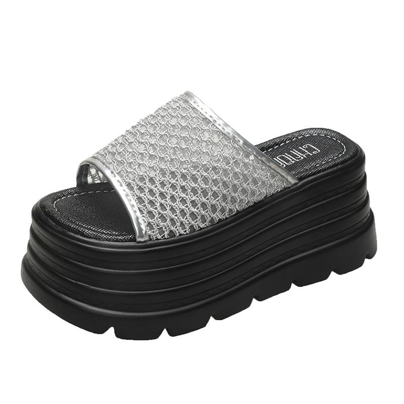 Fashion 8CM Women High Heels Summer Females Breathable Platform Slippers Chunky Sneakers Wedge Sandals Slides Shoes Zandalias De Mujer