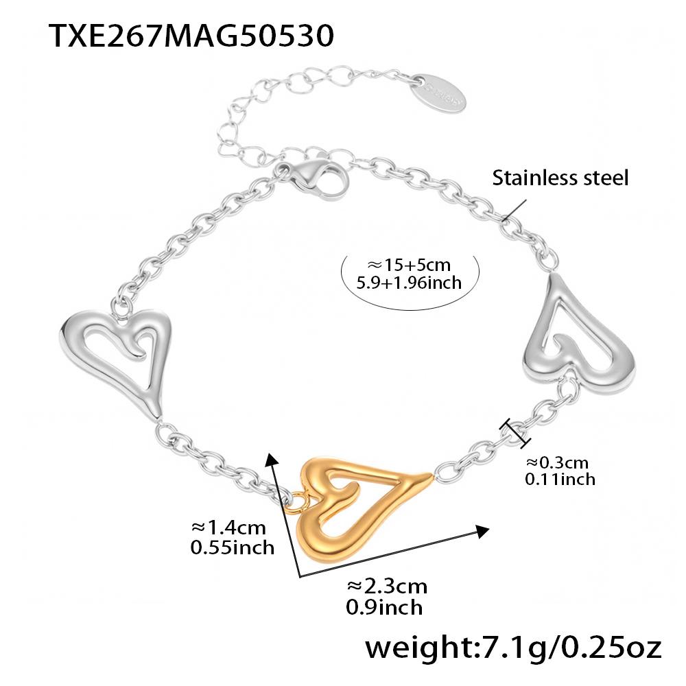 Two-tone Heart Chain Necklaces Bracelets For Women 18k Gold Plated No Tarnish Women's Stainless Steel Necklace Matching Bracelet