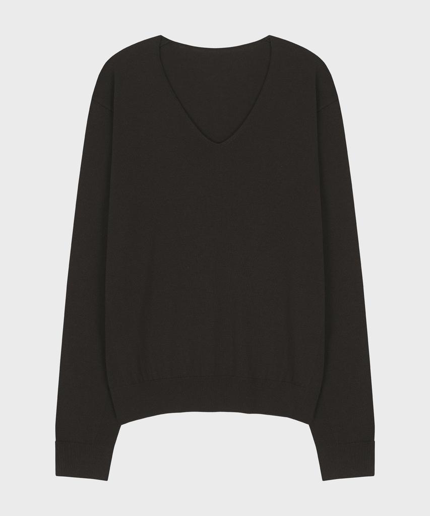 NOIRER Silk Wool Blend Deep V-Neck Knit (Brown)