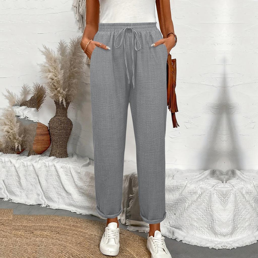 Drawstring Waist Slant Pockets Pants Casual Loose Tapered Pants For Spring  Summer  Women's Clothing