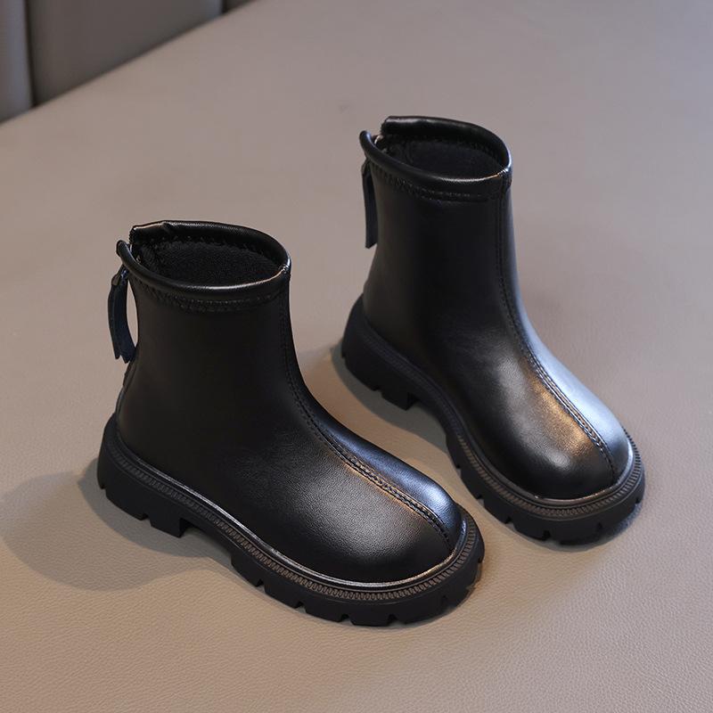 Girls boots 2025 autumn and winter new children's short boots velvet Martin boots baby leather boots fashion versatile large cotton boots