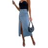 High Waist Sexy Slim Fit Denim Skirt with Button Slit for Women