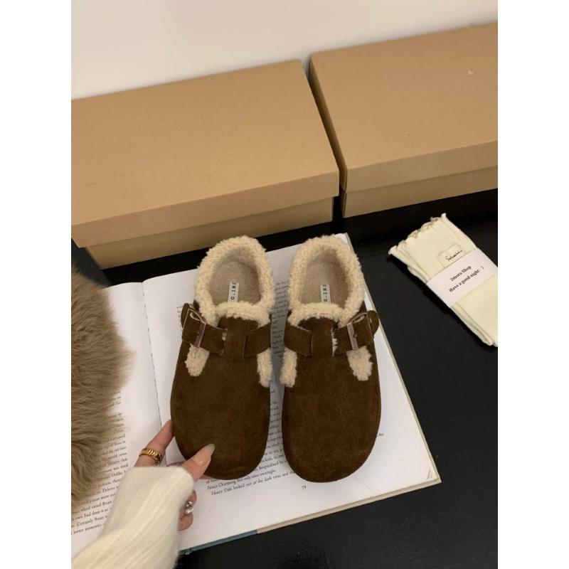 Retro thick-soled fluffy shoes women's shoes wear new autumn and winter matte and fleece warm cotton shoes