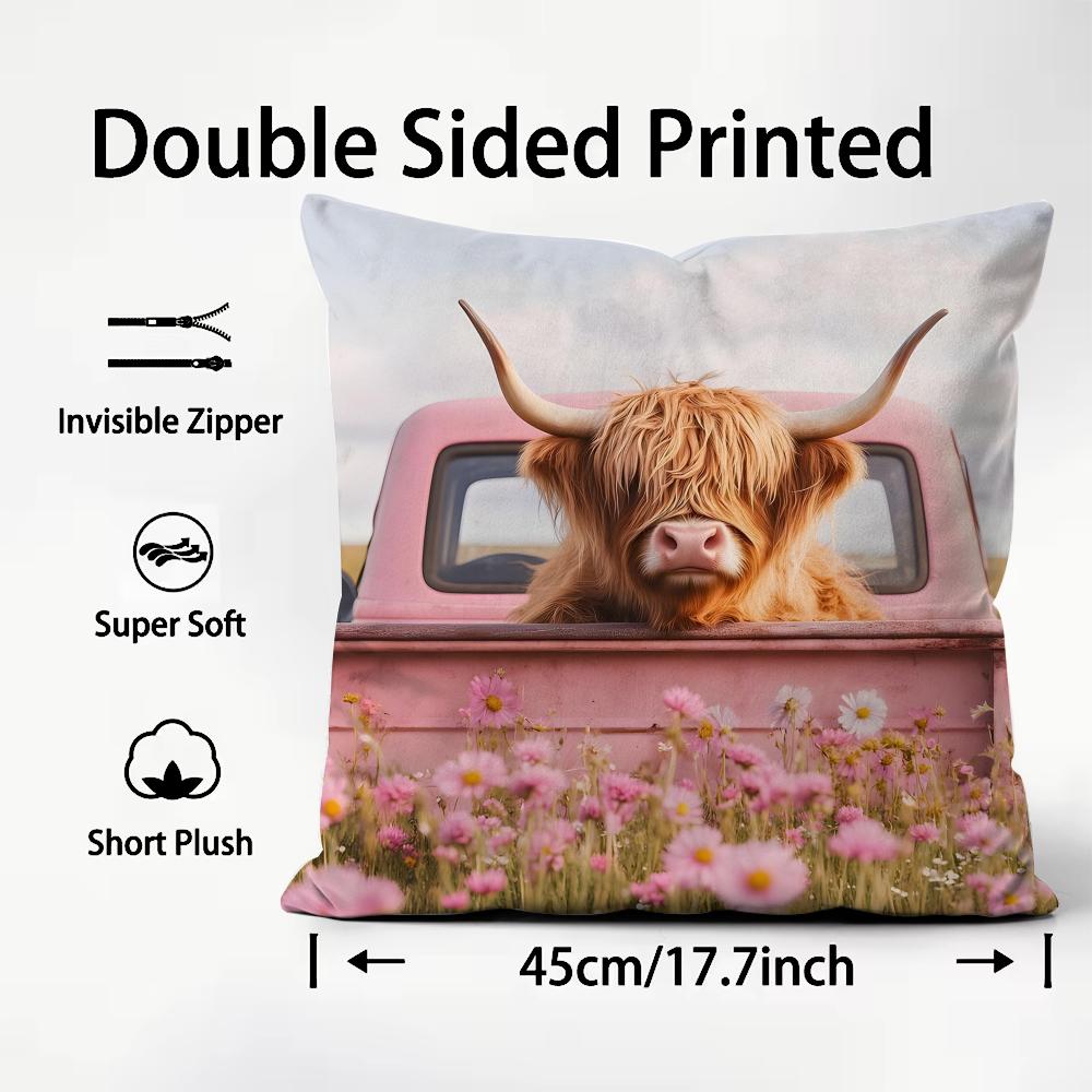 Mountain Cattle Fashion Cushion Cover Plush Fabric Soft DoubleSided Printed Sofa Warm Winter Home Child Gift Pillow Case